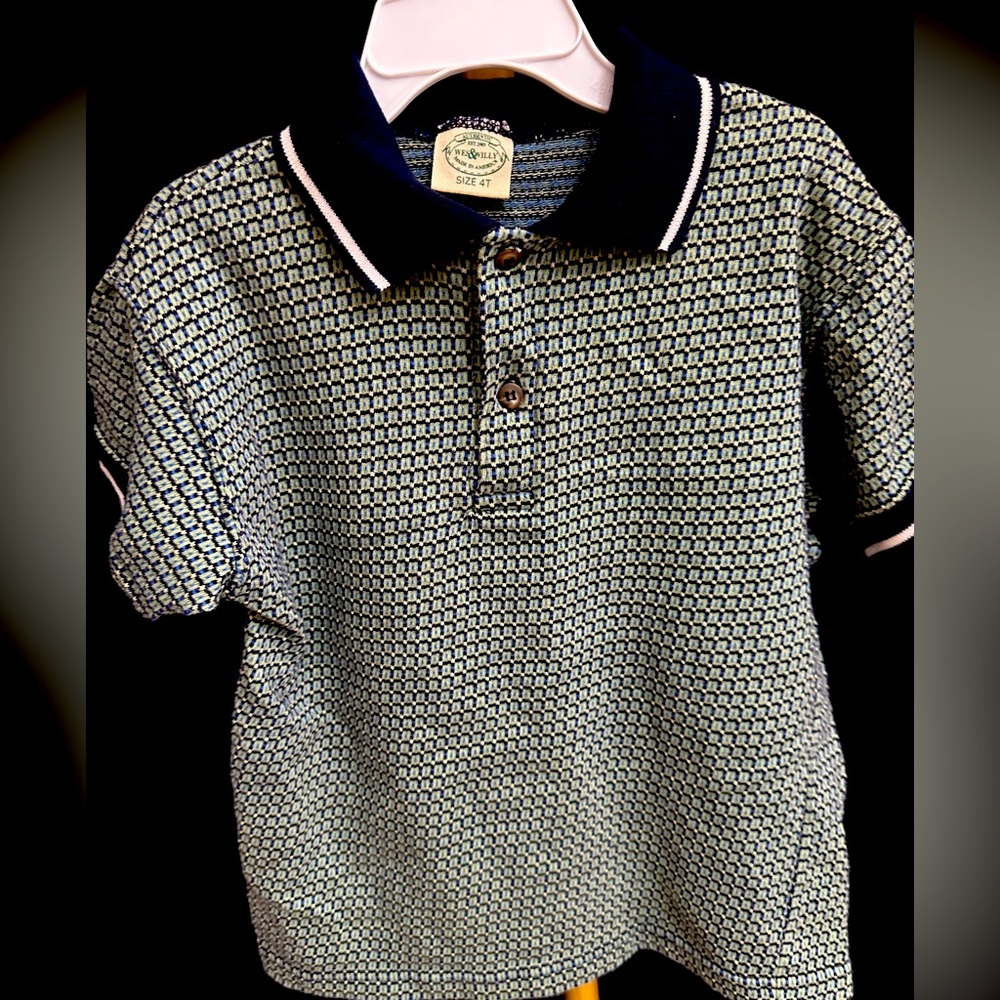 Wes & Willy Toddler Boy Polo Shirt Navy Blue Green Size 4T Made in USA